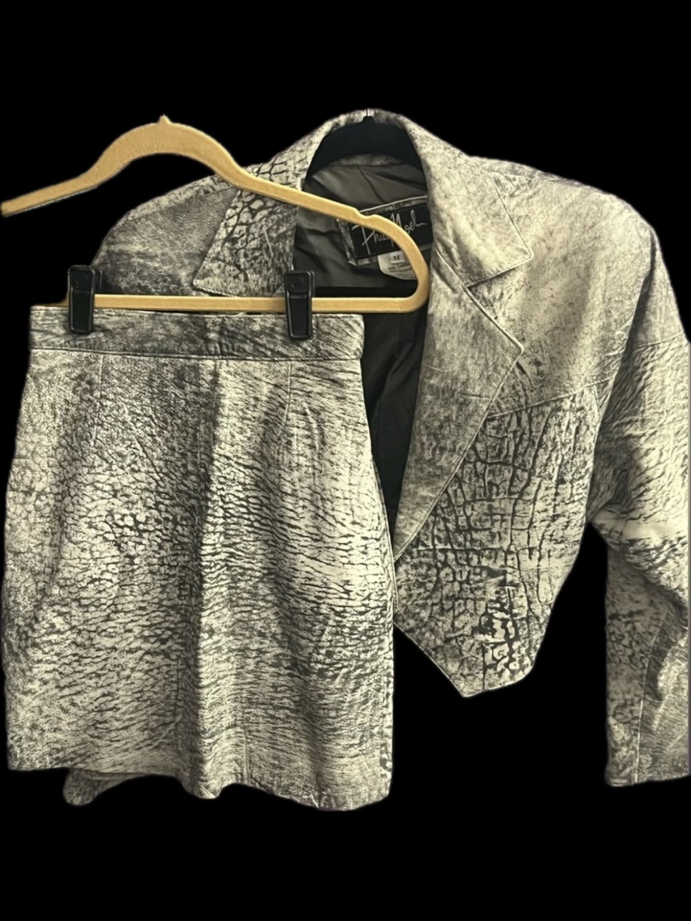 Bolero Leather mini skirt cropped crop jacket tight Gray black animal print 90s